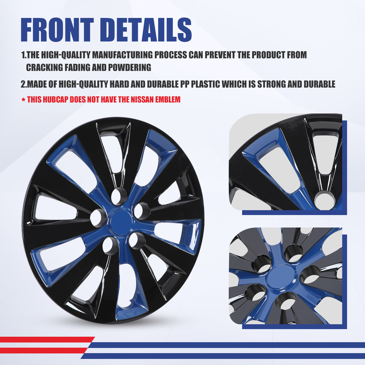 WINJET 16' Hubcaps Wheel Rims Cover for 2013-2019 NISSAN SENTRA & 2011-2017 NISSAN LEAF  - Black & Blue Lacquer