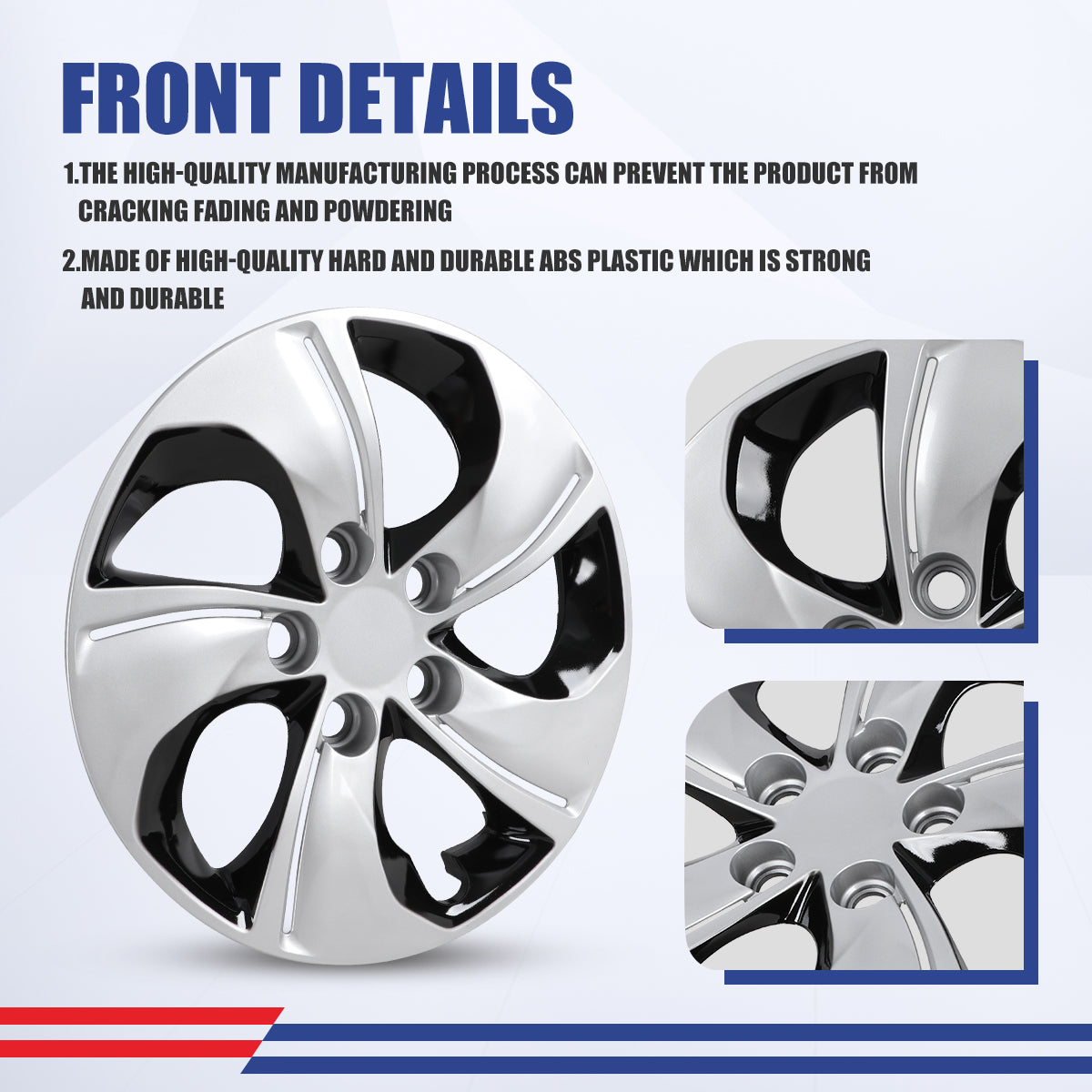 WINJET 15' Hubcaps Wheel Rims Cover for 2013-2015 Honda Civic - Silver & Black Lacquer