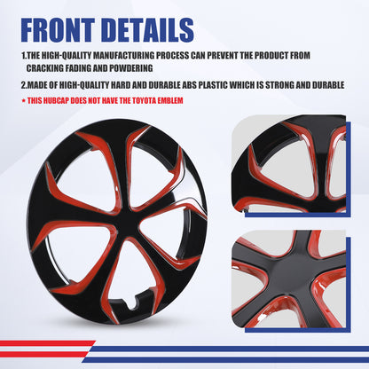 WINJET 15' Hubcaps Wheel Rims Cover for 2010-2015 TOYOTA PRIUS  - Black & Red Lacquer