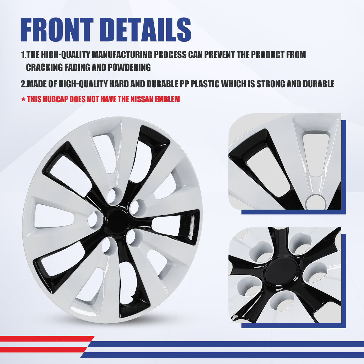 WINJET 16' Hubcaps Wheel Rims Cover for 2013-2019 NISSAN SENTRA & 2011-2017 NISSAN LEAF  - Black & White Lacquer