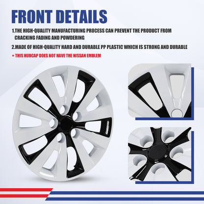 WINJET 16' Hubcaps Wheel Rims Cover for 2013-2019 NISSAN SENTRA & 2011-2017 NISSAN LEAF  - Black & White Lacquer