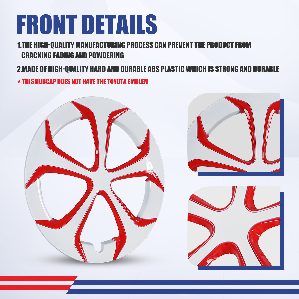 WINJET 15' Hubcaps Wheel Rims Cover for 2010-2015 TOYOTA PRIUS  - White & Red Lacquer