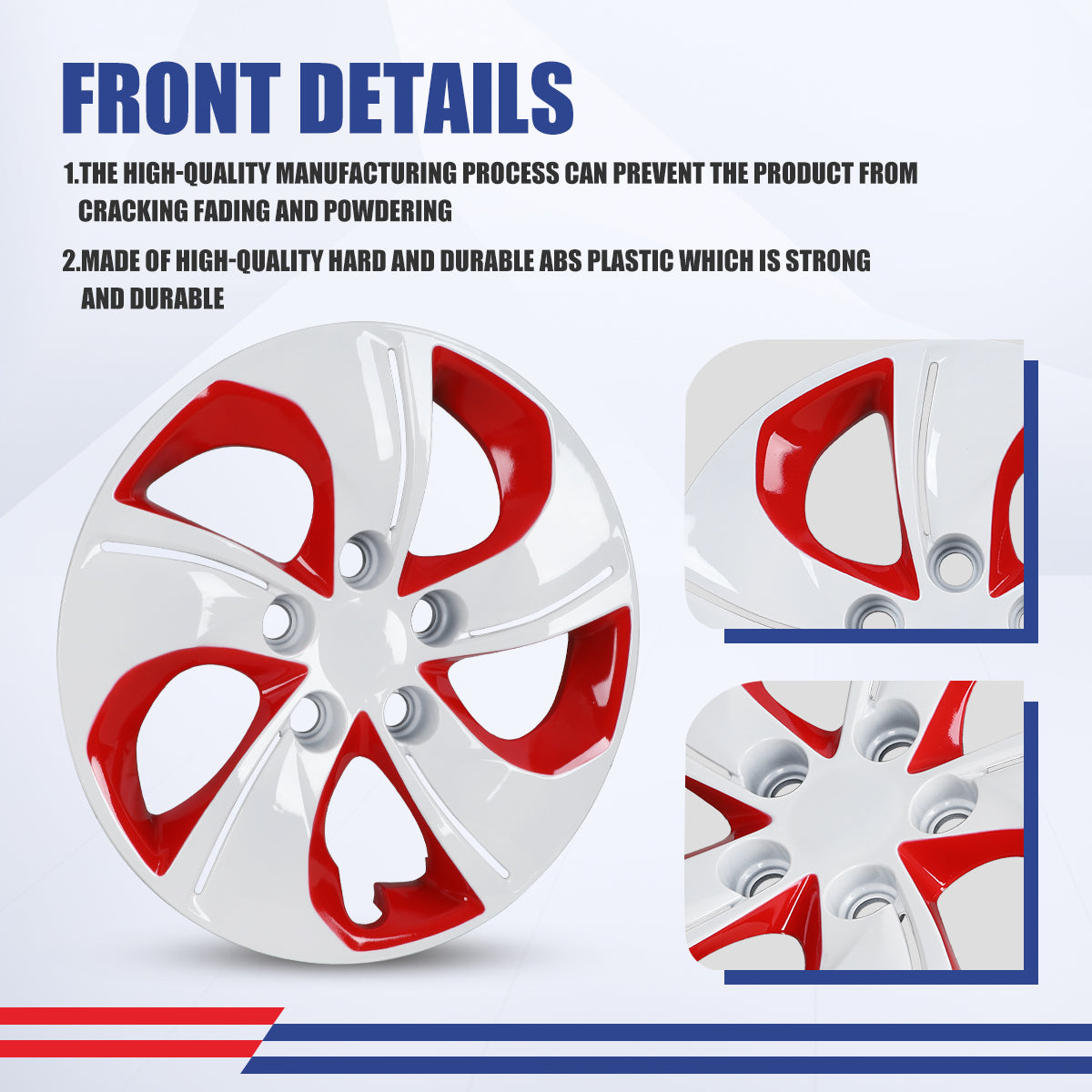 WINJET 15' Hubcaps Wheel Rims Cover for 2013-2015 Honda Civic - White & Red Lacquer