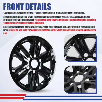 WINJET 17' Hubcaps Wheel Rims Cover for 2015-2020 Ford F-150 - Black Lacquer