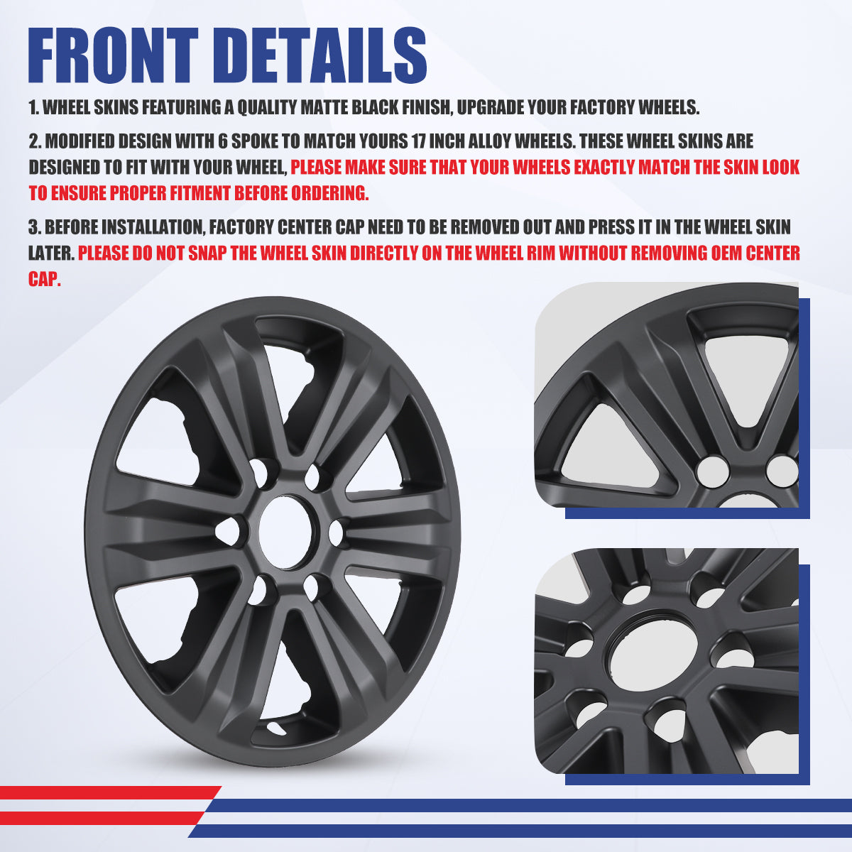 WINJET 17' Hubcaps Wheel Rims Cover for 2015-2020 Ford F-150 - Matte Black