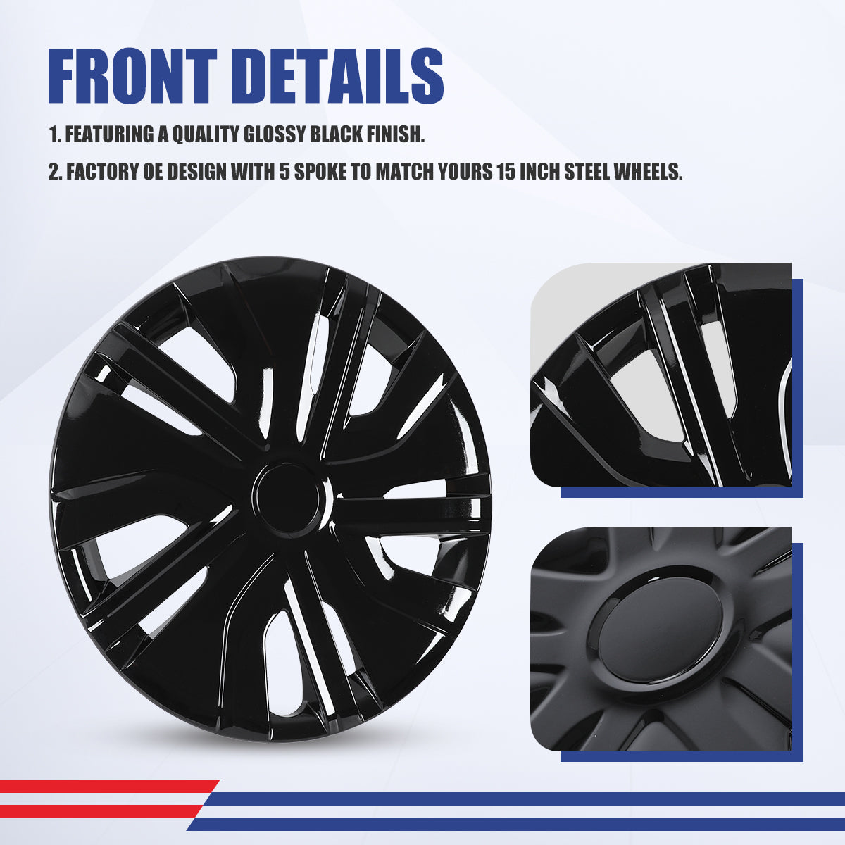 WINJET 14' Hubcaps Wheel Rims Cover for 2014-2025 Mitsubishi Mirage - Black Lacquer