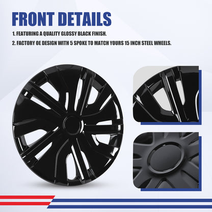 WINJET 14' Hubcaps Wheel Rims Cover for 2014-2025 Mitsubishi Mirage  - Black Lacquer