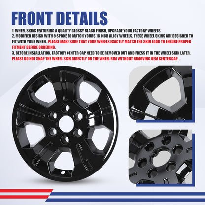 WINJET 18' Hubcaps Wheel Rims Cover for 2014-2019 Chevy Silverado - Black Lacquer