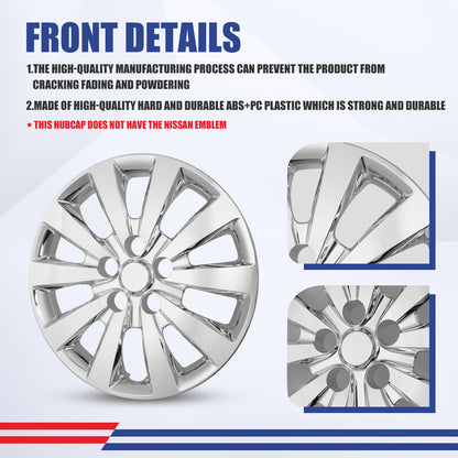 WINJET 16' Hubcaps Wheel Rims Cover for 2013-2019 NISSAN SENTRA & 2011-2017 NISSAN LEAF  - Chrom