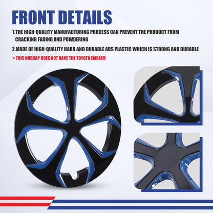 WINJET 15' Hubcaps Wheel Rims Cover for 2010-2015 TOYOTA PRIUS  - Black & Blue Lacquer