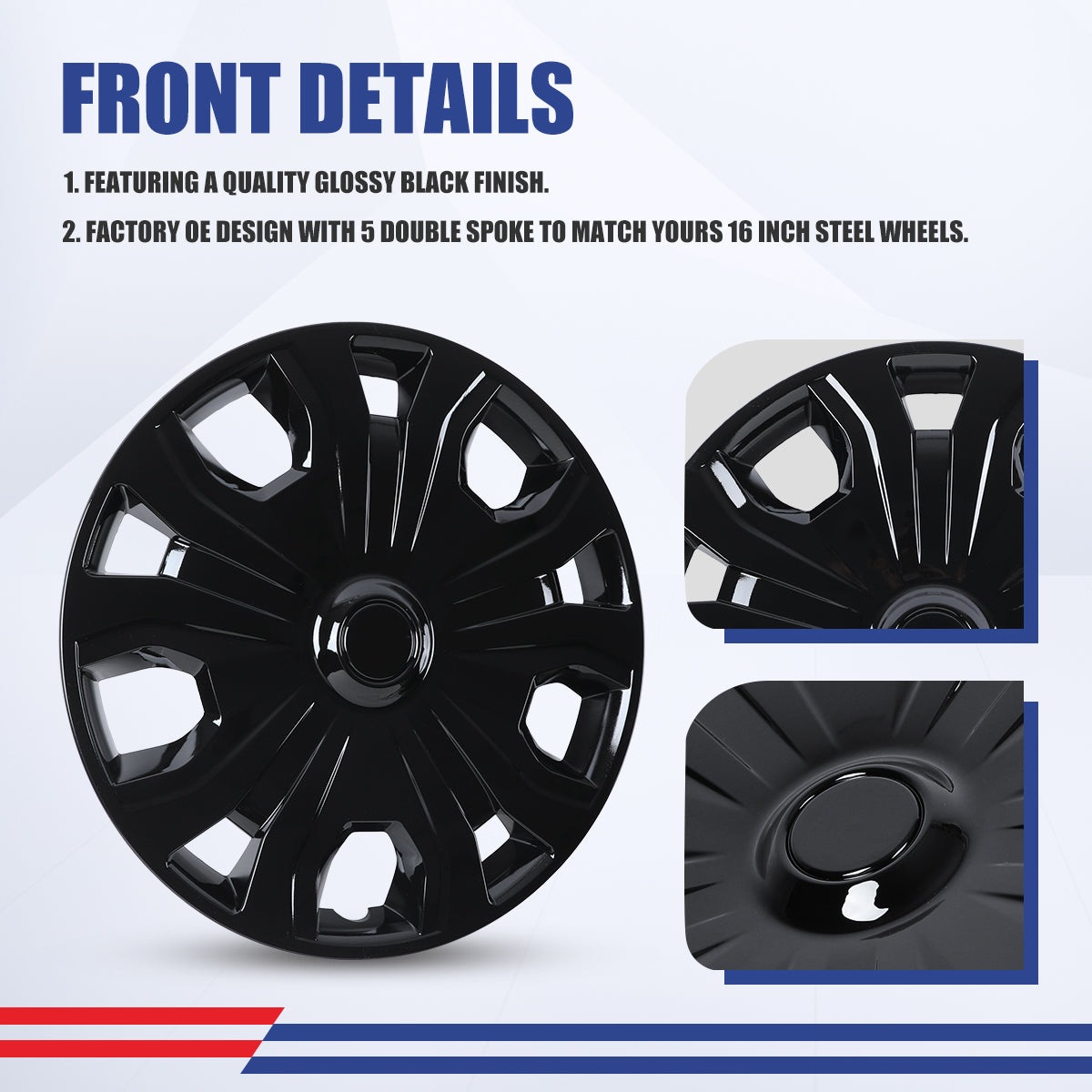 WINJET 16' Hubcaps Wheel Rims Cover for 2014-2023 Ford Transit Connect  - Black Lacquer