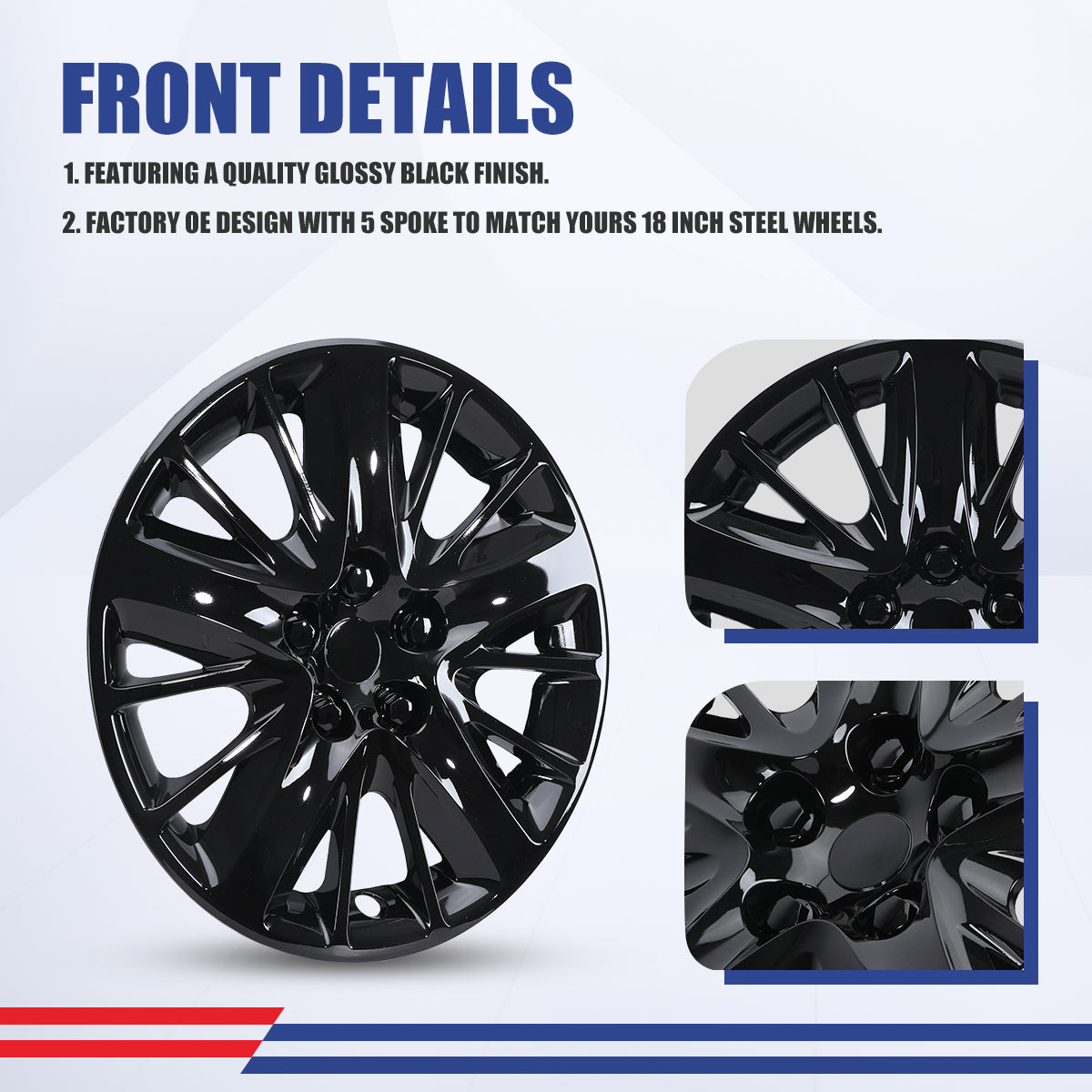 WINJET 18' Hubcaps Wheel Rims Cover for 2014-2020 CHEVY IMPALA - Black Lacquer
