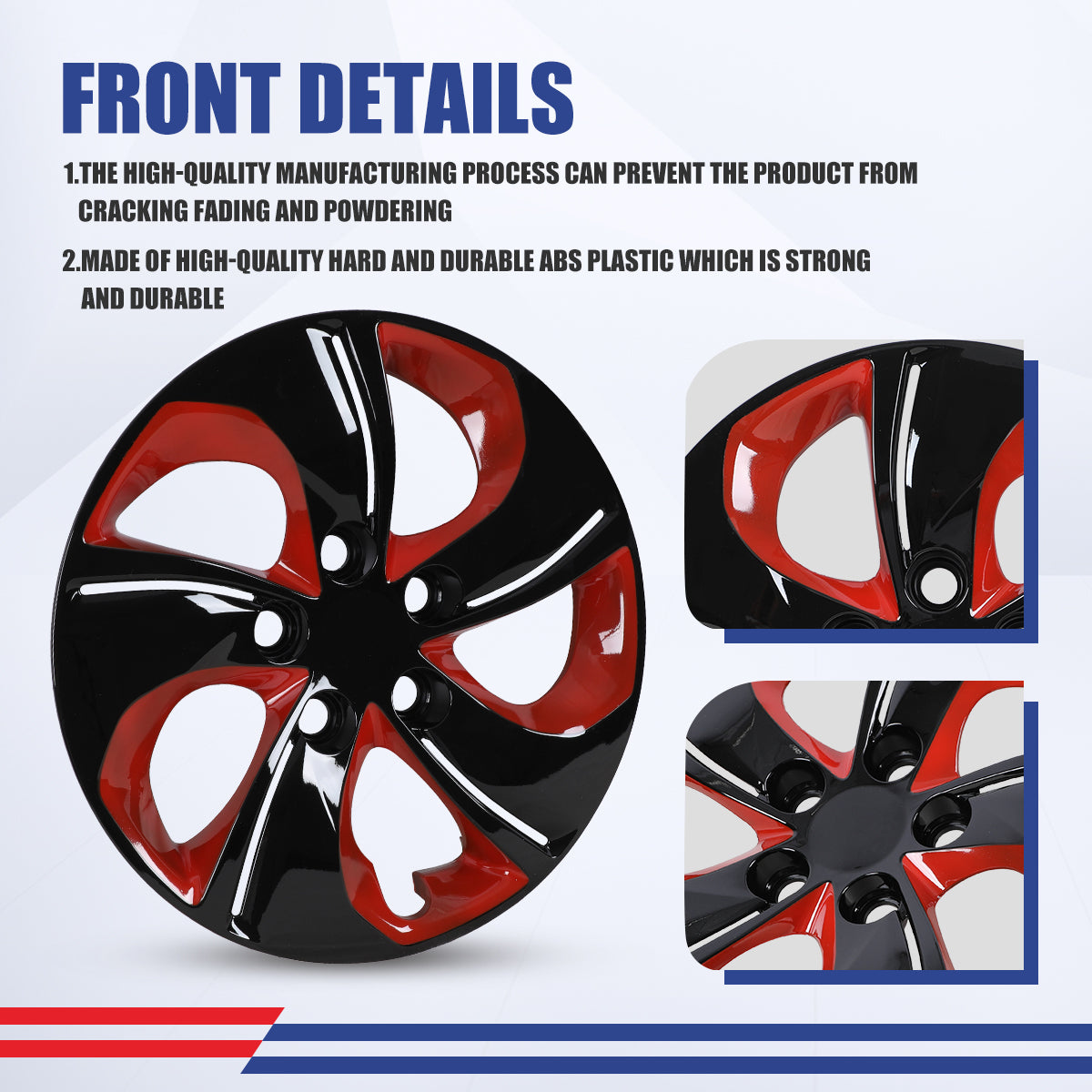 WINJET 15' Hubcaps Wheel Rims Cover for 2013-2015 Honda Civic - Black & Red Lacquer