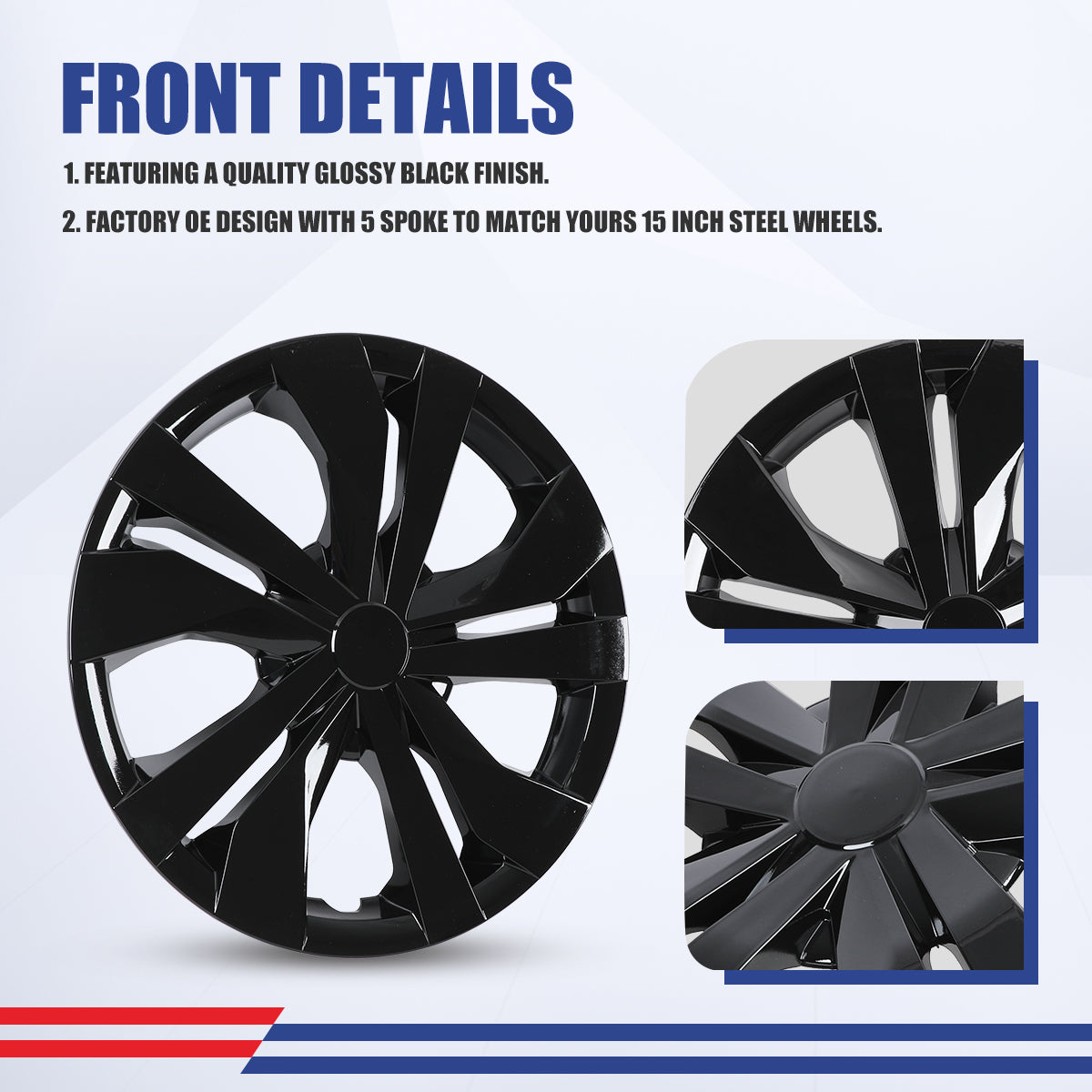 WINJET 15' Hubcaps Wheel Rims Cover for 2007-2025 NISSAN VERSA  - Balck Lacquer