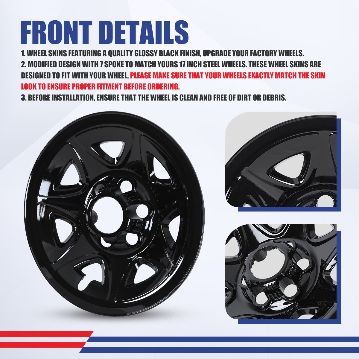 WINJET 17' Hubcaps Wheel Rims Cover for 2014-2019 Chevy Silverado and GMC Sierra - Black Lacquer