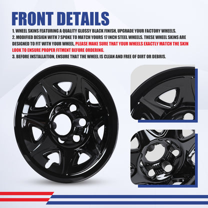 WINJET 17' Hubcaps Wheel Rims Cover for 2014-2019 Chevy Silverado and GMC Sierra - Black Lacquer