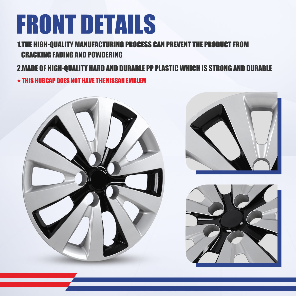 WINJET 16' Hubcaps Wheel Rims Cover for 2013-2019 NISSAN SENTRA & 2011-2017 NISSAN LEAF  - Silver & Black Lacquer