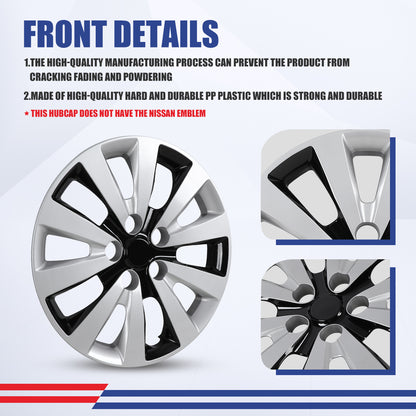WINJET 16' Hubcaps Wheel Rims Cover for 2013-2019 NISSAN SENTRA & 2011-2017 NISSAN LEAF  - Silver & Black Lacquer