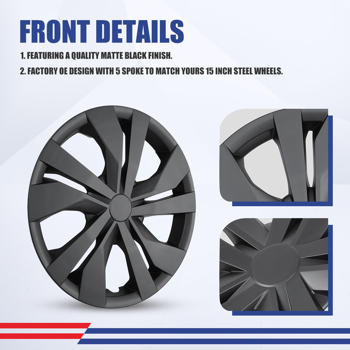 WINJET 15' Hubcaps Wheel Rims Cover for 2007-2025 NISSAN VERSA  - Matte Balck