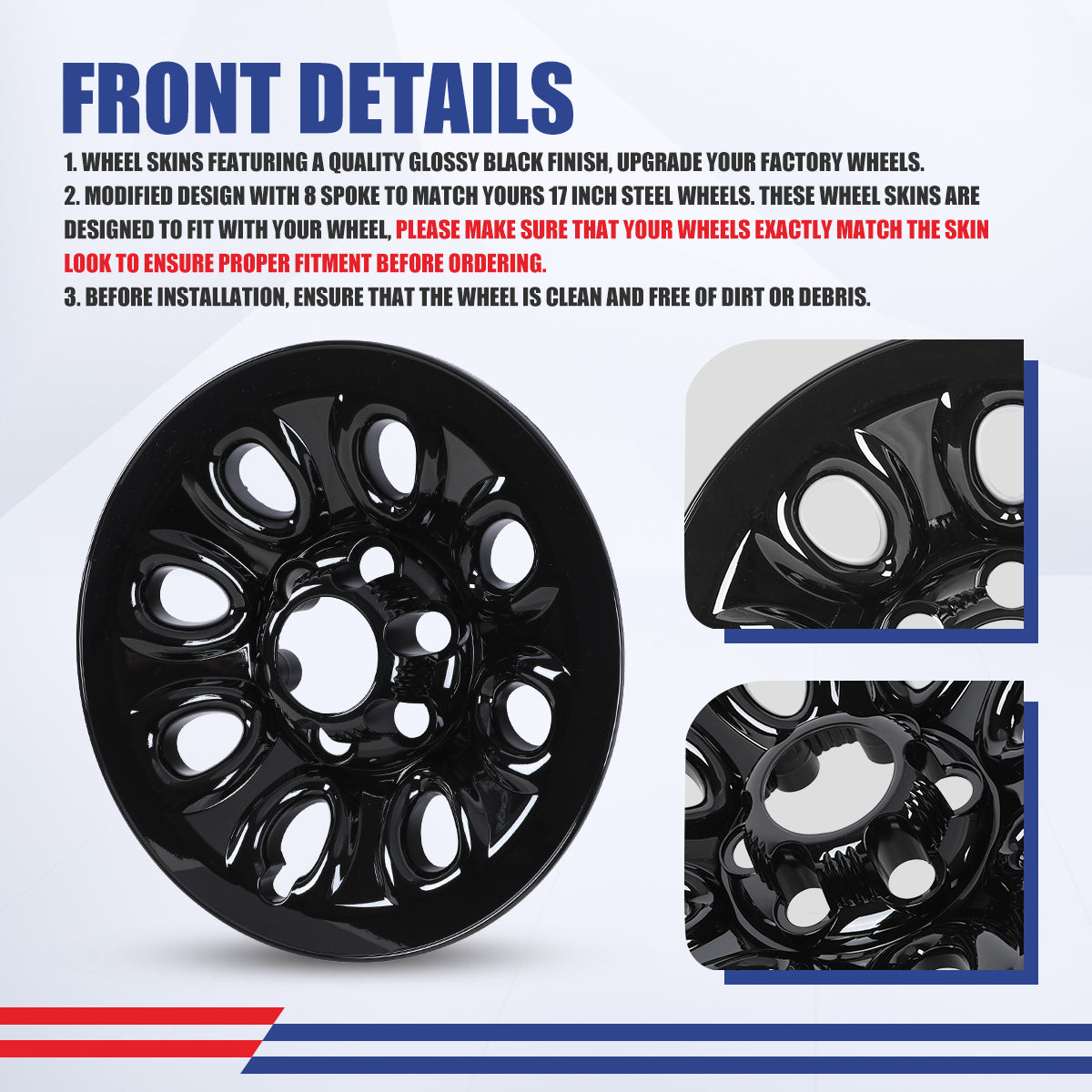 WINJET 17' Hubcaps Wheel Rims Cover for 2005-2014 Chevy Silverado/Express Van/Suburban/Tahoe, 2005-2013 GMC Sierra & 2007-2013 Avalanche - Black Lacquer