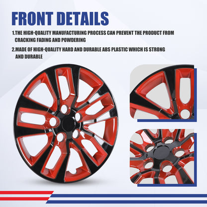 WINJET 16' Hubcaps Wheel Rims Cover for 2013-2018 Nissan Altima Sedan  - Black & Red Lacquer