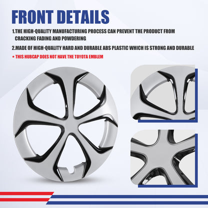 WINJET 15' Hubcaps Wheel Rims Cover for 2010-2015 TOYOTA PRIUS  - Sliver & Black Lacquer