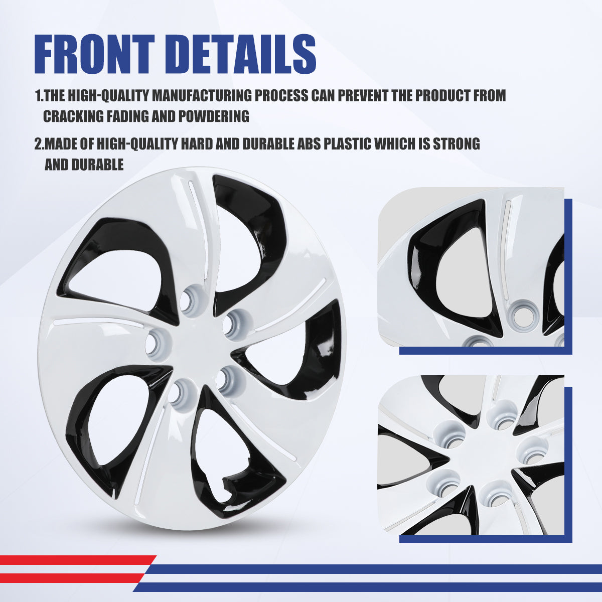 WINJET 15' Hubcaps Wheel Rims Cover for 2013-2015 Honda Civic - Black & White Lacquer
