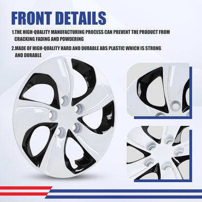 WINJET 15' Hubcaps Wheel Rims Cover for 2013-2015 Honda Civic - Black & White Lacquer