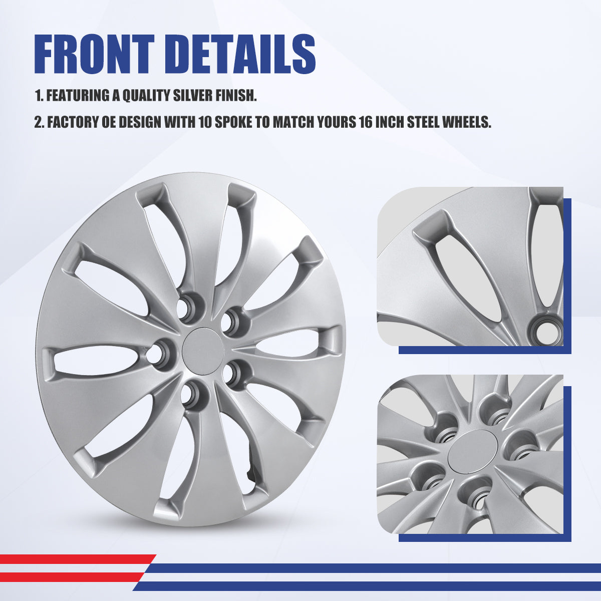 WINJET 16' Hubcaps Wheel Rims Cover for 2008-2012 HONDA ACCORD SEDAN  - Sliver