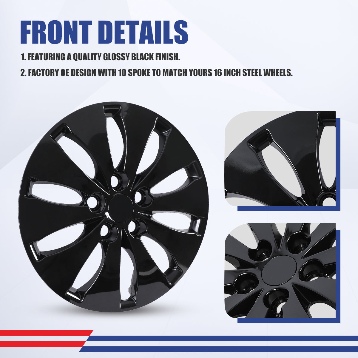WINJET 16' Hubcaps Wheel Rims Cover for 2008-2012 HONDA ACCORD SEDAN  - Black