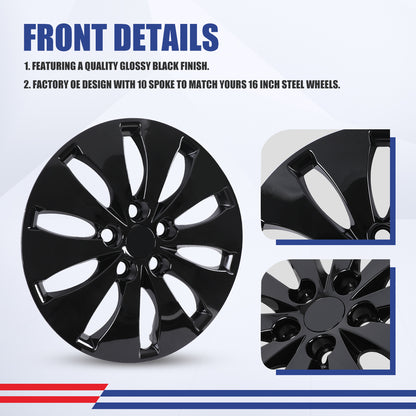 WINJET 16' Hubcaps Wheel Rims Cover for 2008-2012 HONDA ACCORD SEDAN  - Black