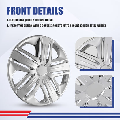 WINJET 15' Hubcaps Wheel Rims Cover for 2009-2020 Honda FIT - Chrome
