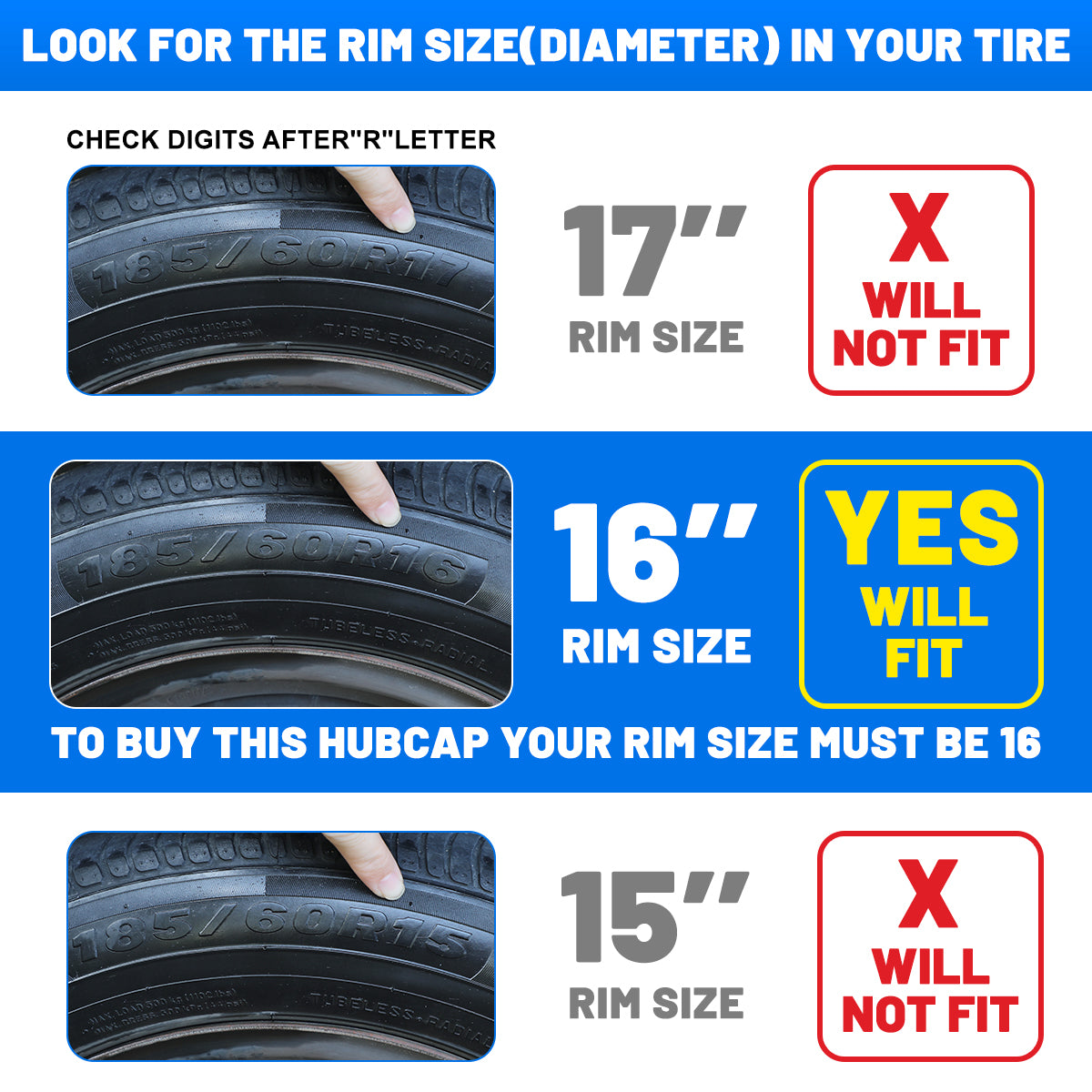 WINJET 16 inch Hubcaps Wheel Covers 5086 - Black & White Lacquer