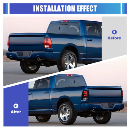 For 2009-2018 Dodge Ram 1500 2500 3500 Factory Halogen/2019-2024 Dodge Ram 1500 Classic Factory LED Taillights - Smoke/ Black