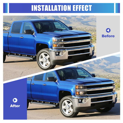 Phares avant pour Chevy Silverado 2015-2019 2500 HD/3500 HD côtés droits 1 pièce boîtier noir brillant chromé/transparent