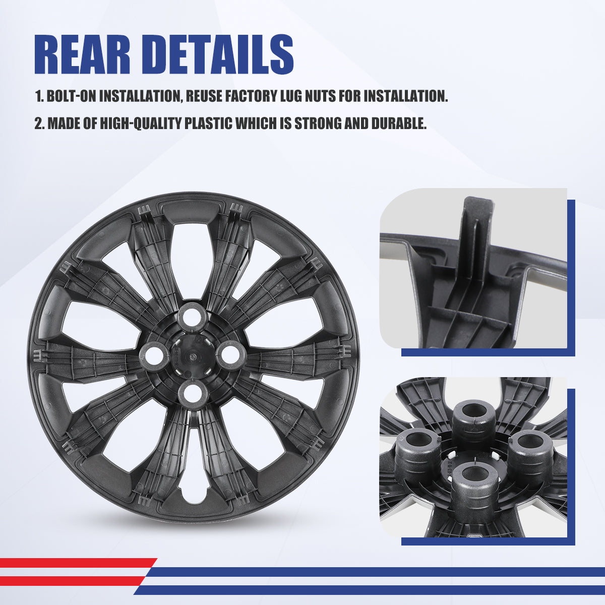 WINJET 15' Hubcaps Wheel Rims Cover for 2018-2022 HYUNDAI ACCENT SEDAN/ 2018-2023 KIA RIO SEDAN  - Black Lacquer