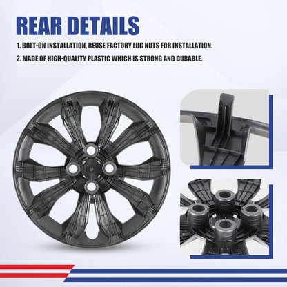 WINJET 15' Hubcaps Wheel Rims Cover for 2018-2022 HYUNDAI ACCENT SEDAN/ 2018-2023 KIA RIO SEDAN  - Black Lacquer