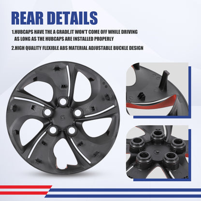 WINJET 15' Hubcaps Wheel Rims Cover for 2013-2015 Honda Civic - Black & Red Lacquer