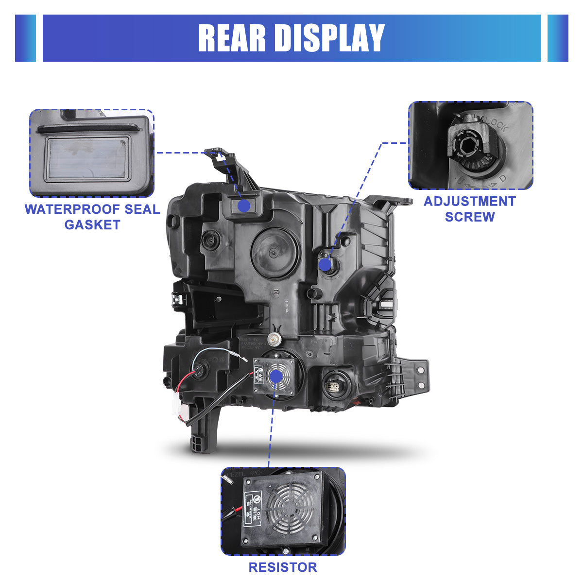 For 2019-2021 Chevy Silverado 1500/2022 Chevy Silverado 1500 LTD with Factory Halogen  LED Sequential Headlights - Matte Black / Clear Lens