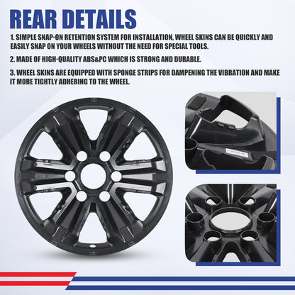 WINJET 17' Hubcaps Wheel Rims Cover for 2015-2020 Ford F-150 - Matte Black