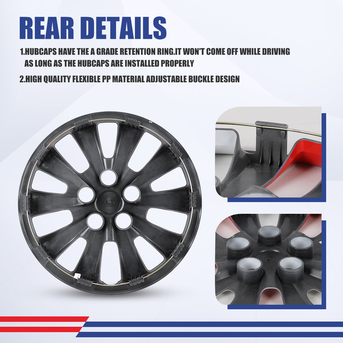 WINJET 16' Hubcaps Wheel Rims Cover for 2013-2019 NISSAN SENTRA & 2011-2017 NISSAN LEAF  - White & Red Lacquer