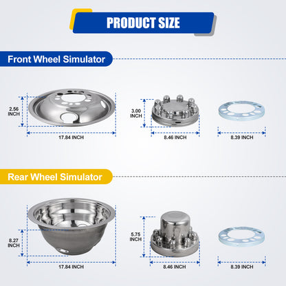 WINJET 16" 8 lugs 4 Hand Holes Dually Wheel Simulators for 1988-2000 Chevy GMC 3500/1987-1997 Ford F350/1994-1999 Dodge Ram/2008-2025 Ford E350 E450 Van
