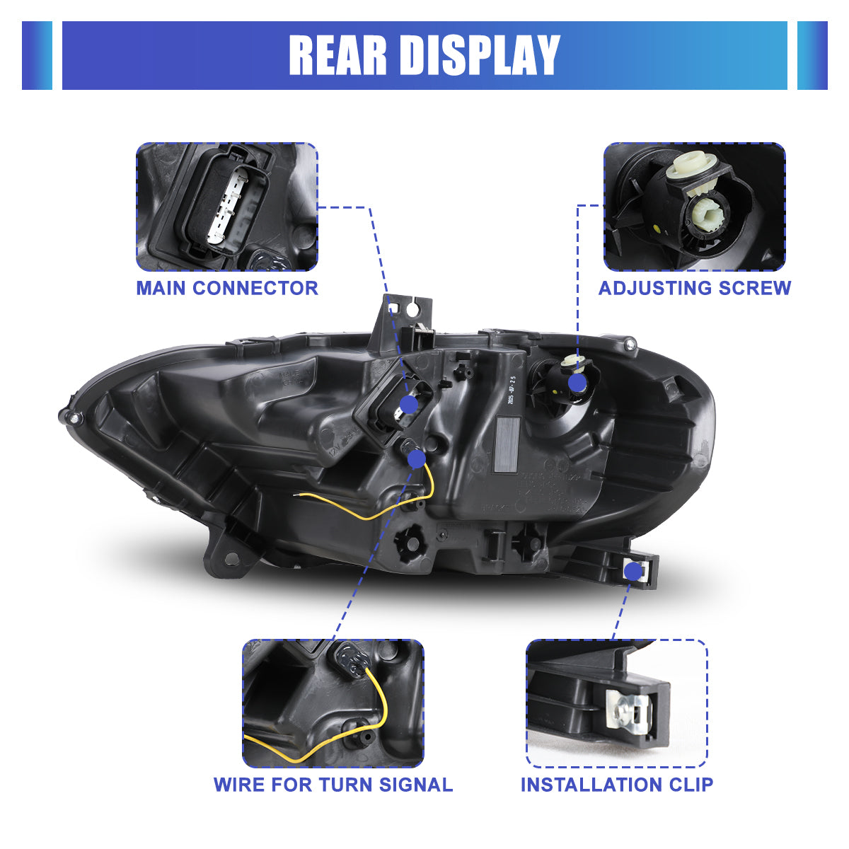 For 2018-2023 Ford Mustang Coupe & Convertible LED Sequential Headlights -Glossy Black / Clear