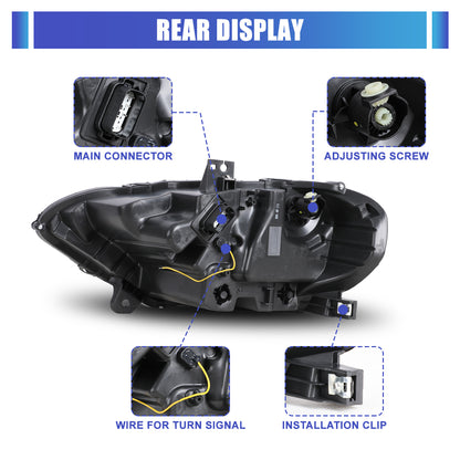 For 2018-2023 Ford Mustang Coupe & Convertible LED Sequential Headlights -Glossy Black / Clear