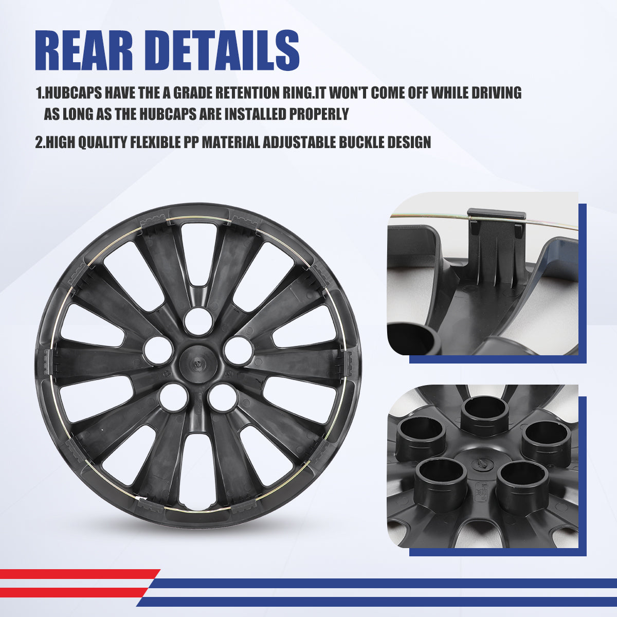 WINJET 16' Hubcaps Wheel Rims Cover for 2013-2019 NISSAN SENTRA & 2011-2017 NISSAN LEAF  - Black & Blue Lacquer