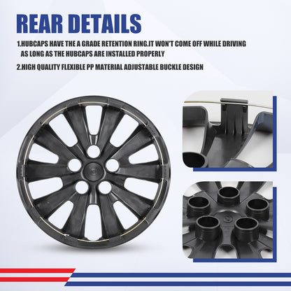 WINJET 16' Hubcaps Wheel Rims Cover for 2013-2019 NISSAN SENTRA & 2011-2017 NISSAN LEAF  - Black & Blue Lacquer