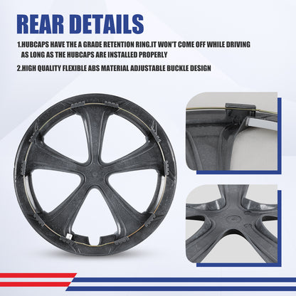 WINJET 15' Hubcaps Wheel Rims Cover for 2010-2015 TOYOTA PRIUS  - Black & White Lacquer