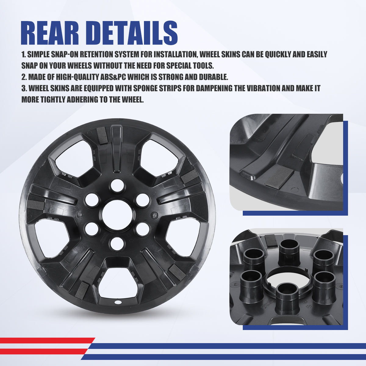 WINJET 18' Hubcaps Wheel Rims Cover for 2014-2019 Chevy Silverado - Black Lacquer