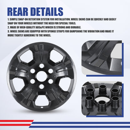 WINJET 18' Hubcaps Wheel Rims Cover for 2014-2019 Chevy Silverado - Black Lacquer