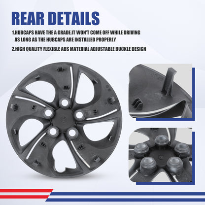 WINJET 15' Hubcaps Wheel Rims Cover for 2013-2015 Honda Civic - Black & White Lacquer